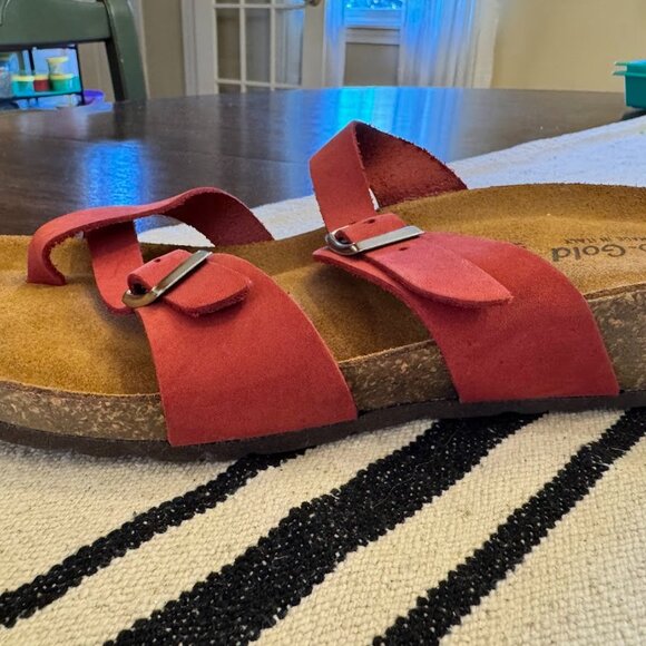 Woman's Red Leather Cross Strap Cork Bed Sandals Made in Italy Size 9 - Picture 5 of 9